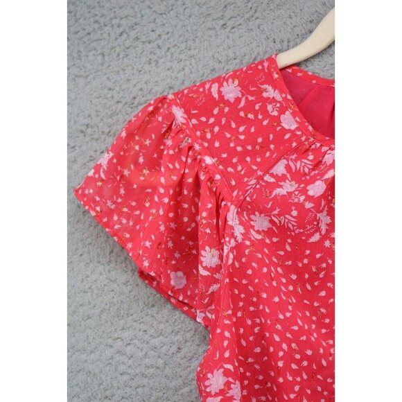 Joie Short Flutter Sleeves Semi-Sheer Top-Lined-Metallics-S/P-Fairy-Cottagecore - Picture 5 of 13
